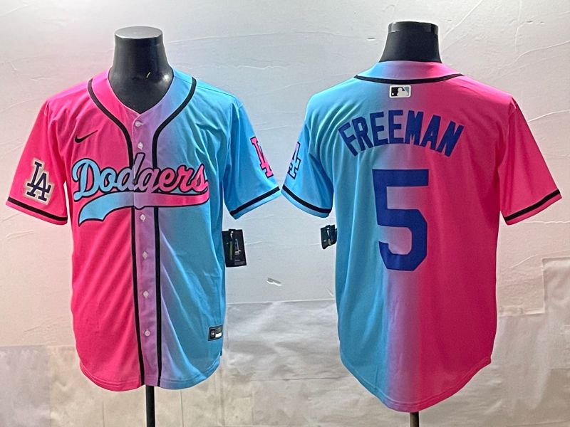 Men Los Angeles Dodgers 5 Freeman Blue pink Game 2025 Nike MLB Jersey style 008
